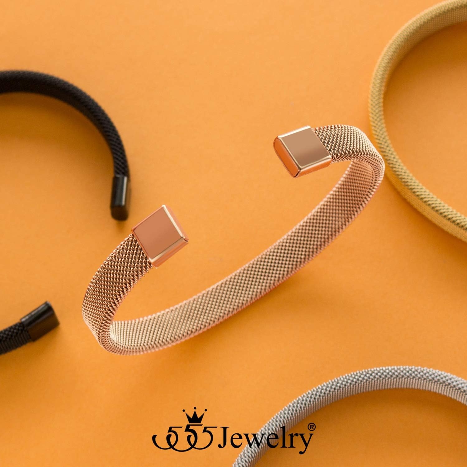 image:image555Jewelry Unisex Stainless Steel Mesh Open Cuff Bangle Bracelet for Men amp WomenRose Gold