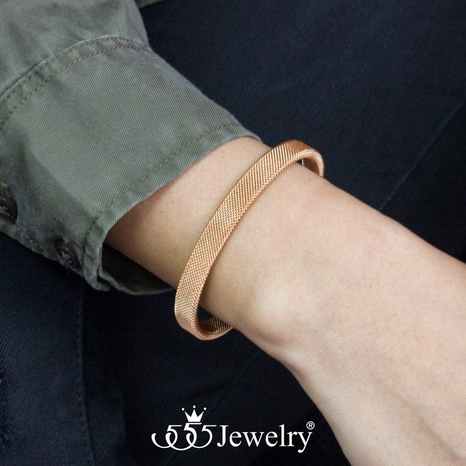 image:image555Jewelry Unisex Stainless Steel Mesh Open Cuff Bangle Bracelet for Men amp WomenRose Gold