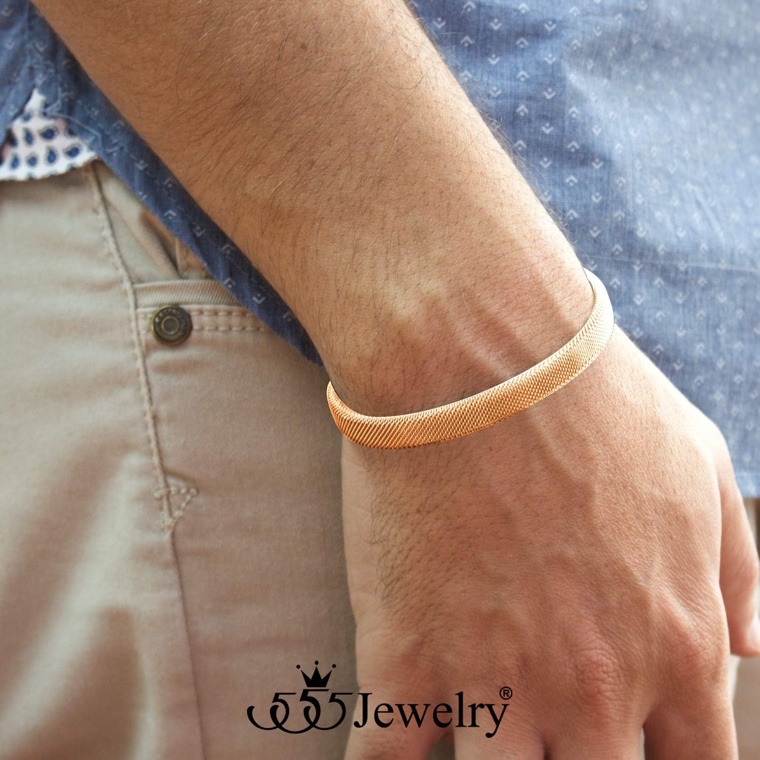 image:image555Jewelry Unisex Stainless Steel Mesh Open Cuff Bangle Bracelet for Men amp WomenRose Gold