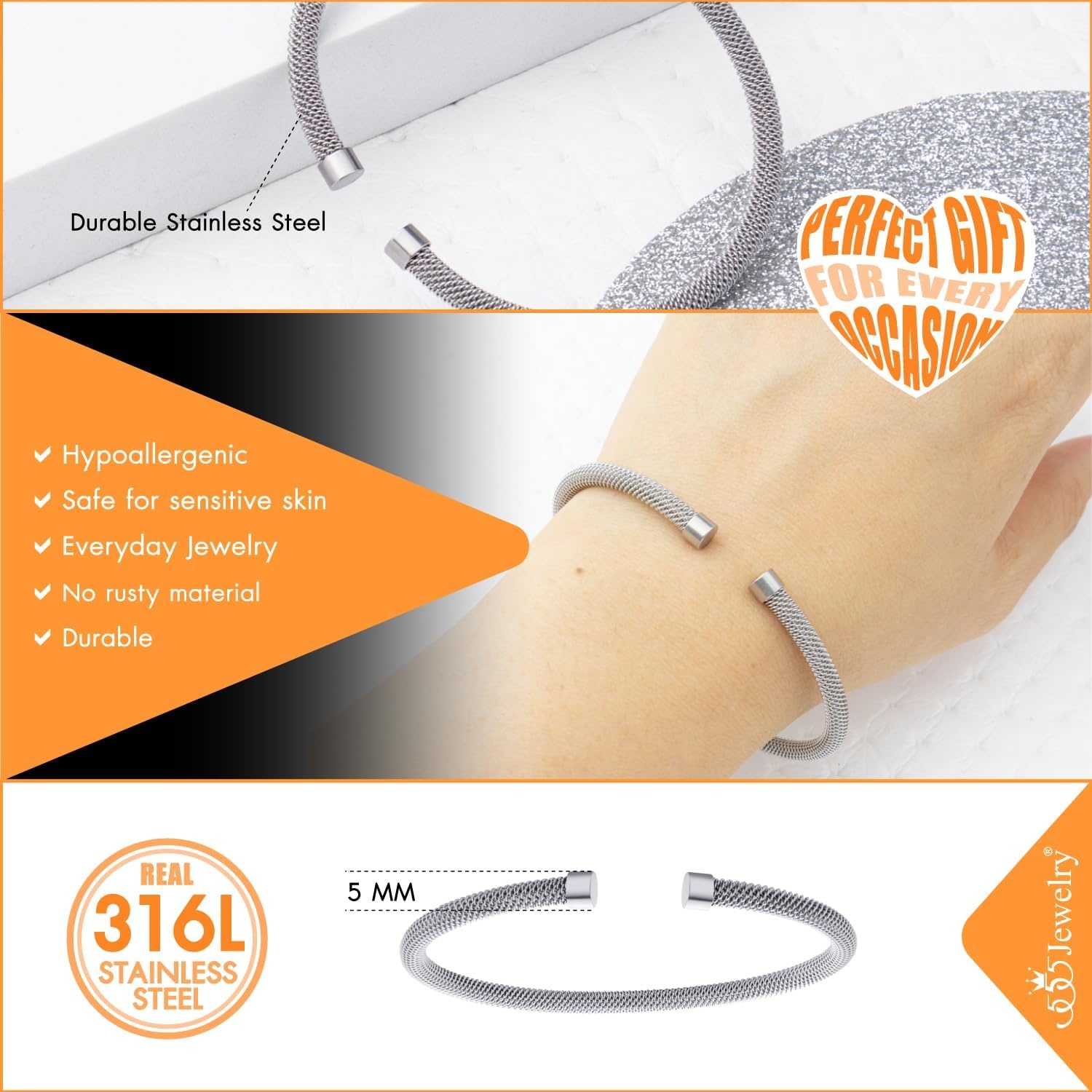 image:image555Jewelry Unisex Stainless Steel Mesh Open Cuff Bangle Bracelet for Men amp WomenSilver Style 4