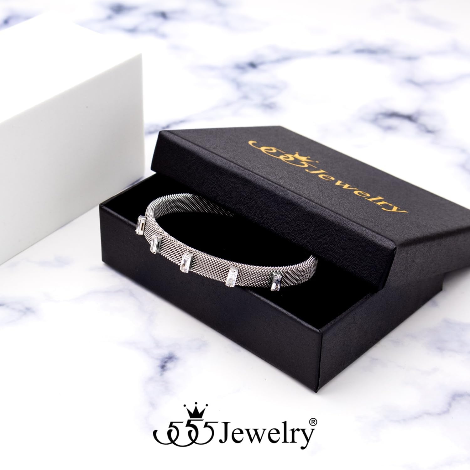 image:image555Jewelry Unisex Stainless Steel Mesh Open Cuff Bangle Bracelet for Men amp WomenSilverCZ