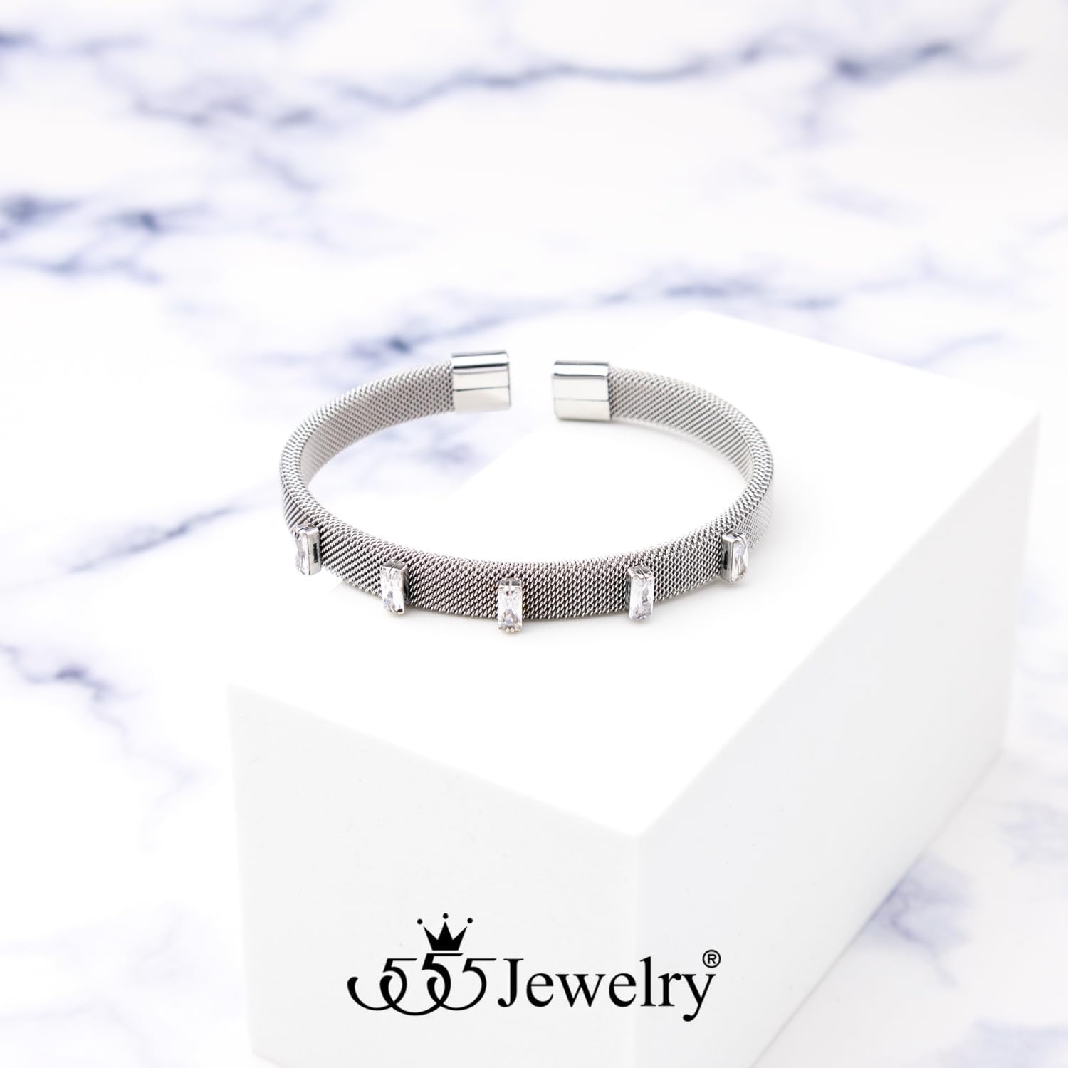 image:image555Jewelry Unisex Stainless Steel Mesh Open Cuff Bangle Bracelet for Men amp WomenSilverCZ
