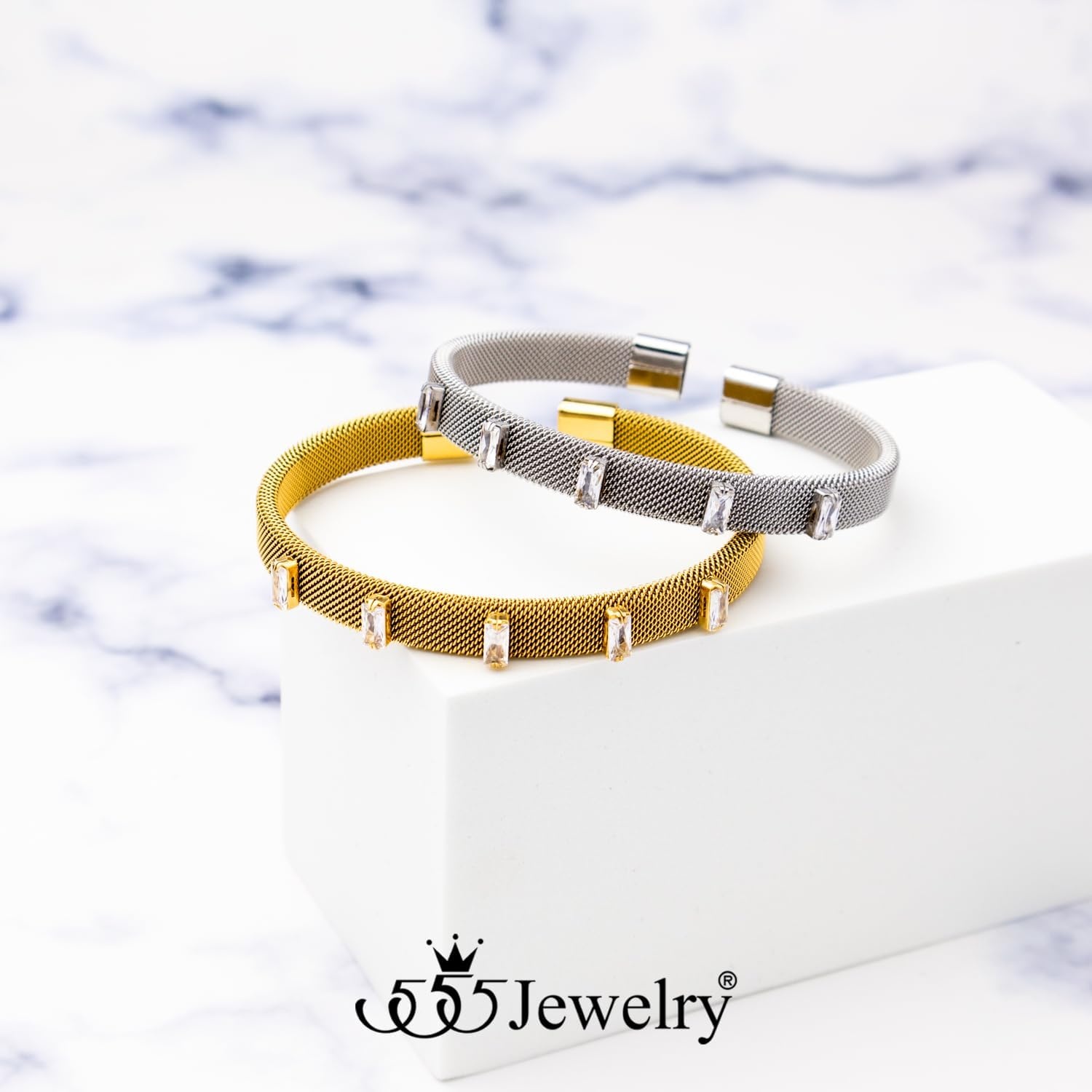 image:image555Jewelry Unisex Stainless Steel Mesh Open Cuff Bangle Bracelet for Men amp WomenSilverCZ