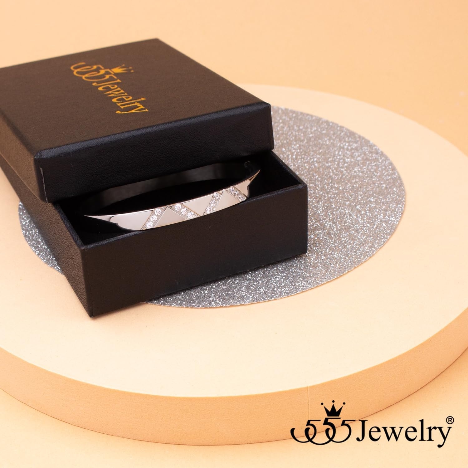 image:image555Jewelry Womens Sparkling Cubic Zirconia Secure Hinge Lock Bangle Stainless Steel BraceletSilver Style 2