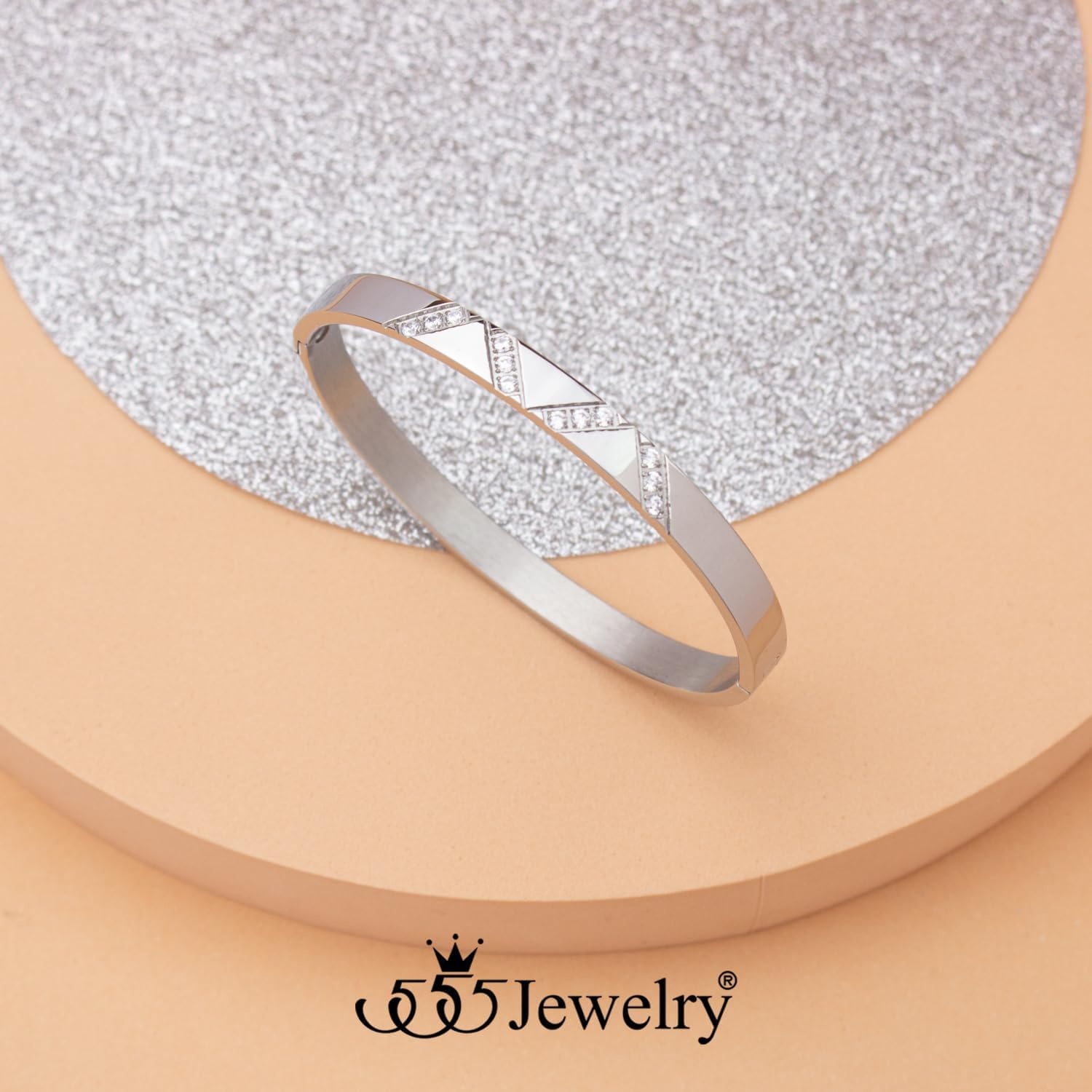 image:image555Jewelry Womens Sparkling Cubic Zirconia Secure Hinge Lock Bangle Stainless Steel BraceletSilver Style 2