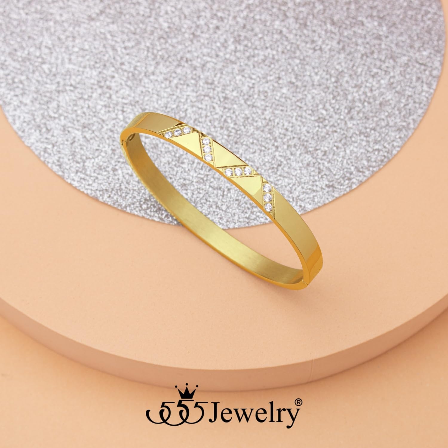 image:image555Jewelry Womens Sparkling Cubic Zirconia Secure Hinge Lock Bangle Stainless Steel BraceletYellow Gold Style 2