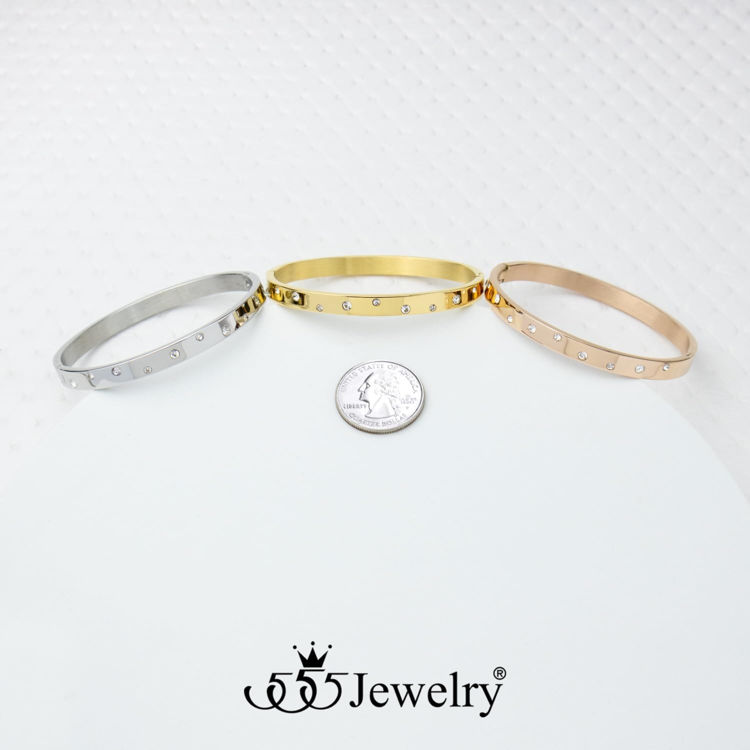image:image555Jewelry Womens Sparkling Cubic Zirconia Secure Hinge Lock Bangle Stainless Steel BraceletYellow Gold Style 3