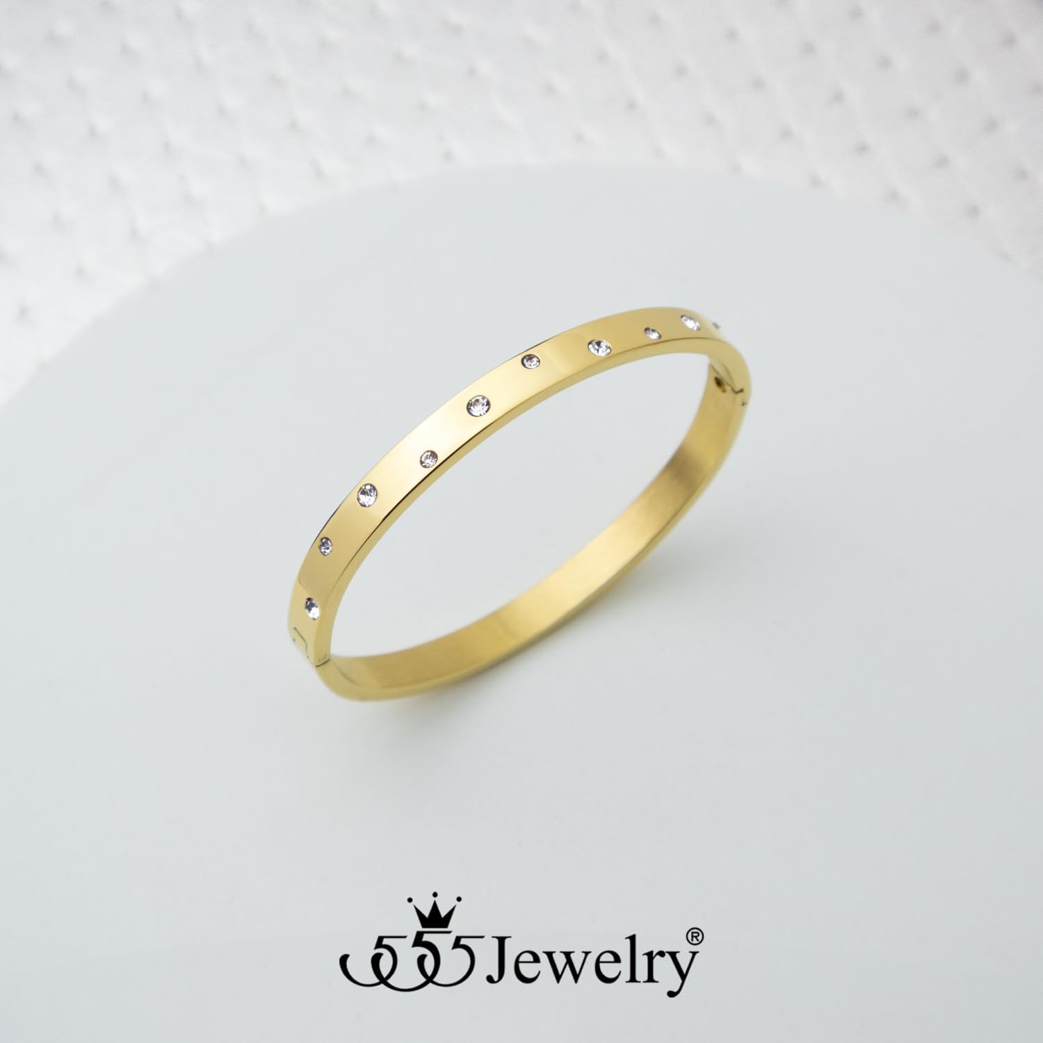 image:image555Jewelry Womens Sparkling Cubic Zirconia Secure Hinge Lock Bangle Stainless Steel BraceletYellow Gold Style 3