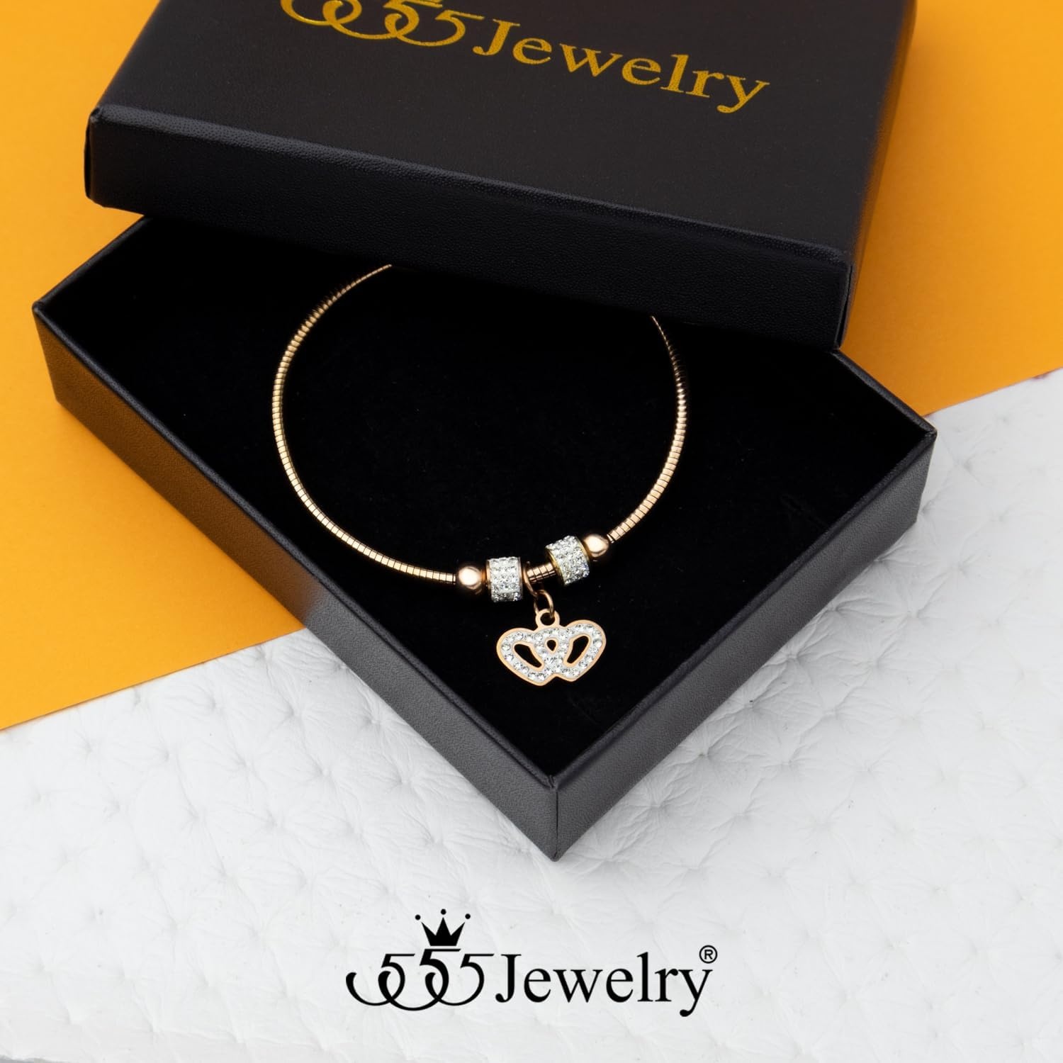 image:image555Jewelry Womens Sparkly Magnetic Clasp CZ Love Heart Charm Bangle BraceletRose Gold Style 2