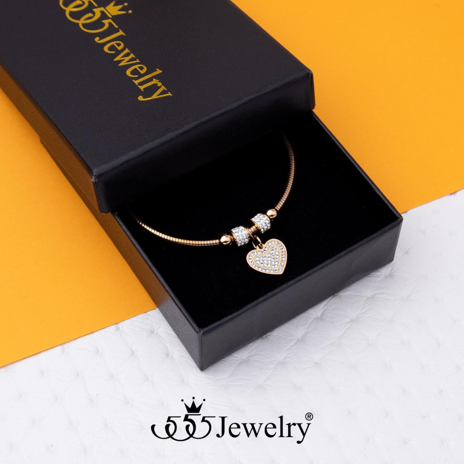 image:image555Jewelry Womens Sparkly Magnetic Clasp CZ Love Heart Charm Bangle BraceletRose Gold Style 3