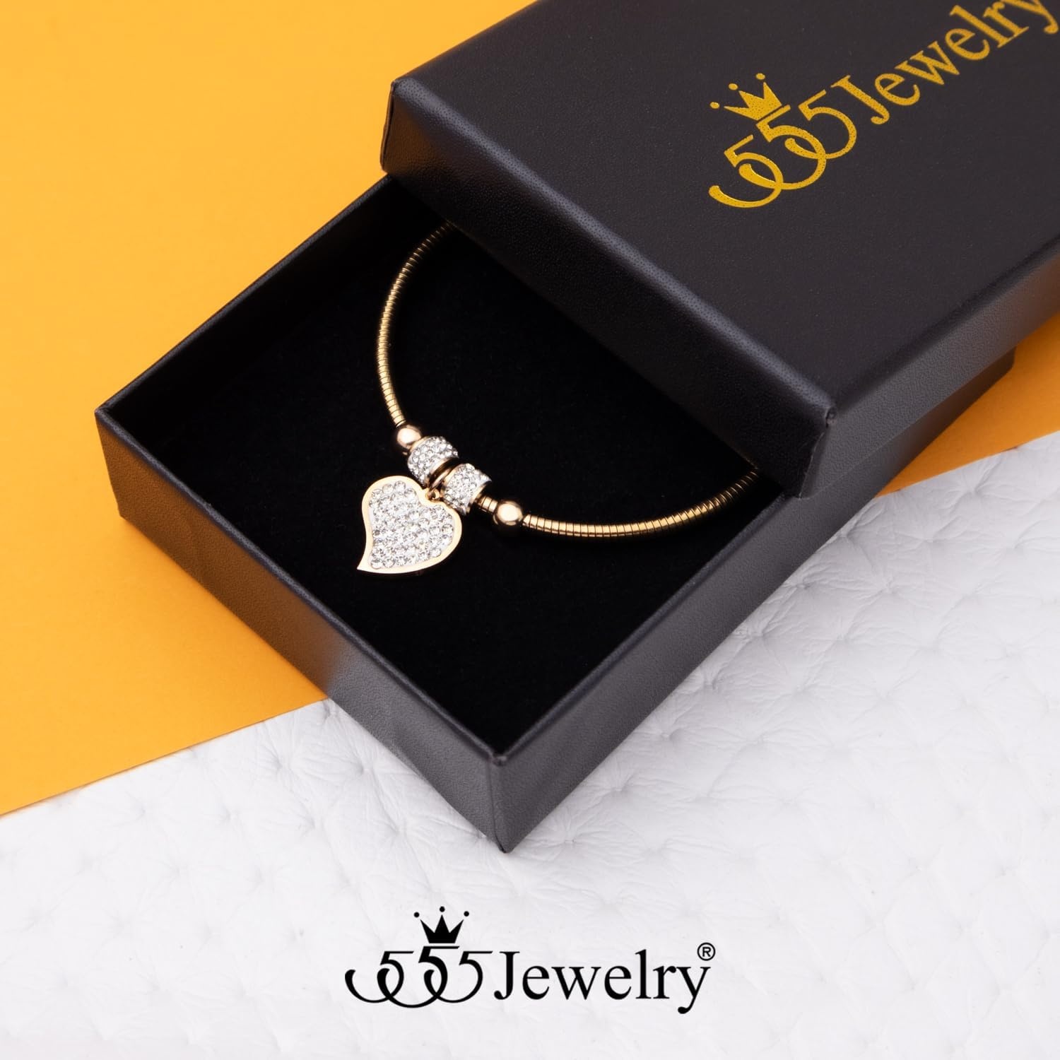 image:image555Jewelry Womens Sparkly Magnetic Clasp CZ Love Heart Charm Bangle BraceletRose Gold Style 4