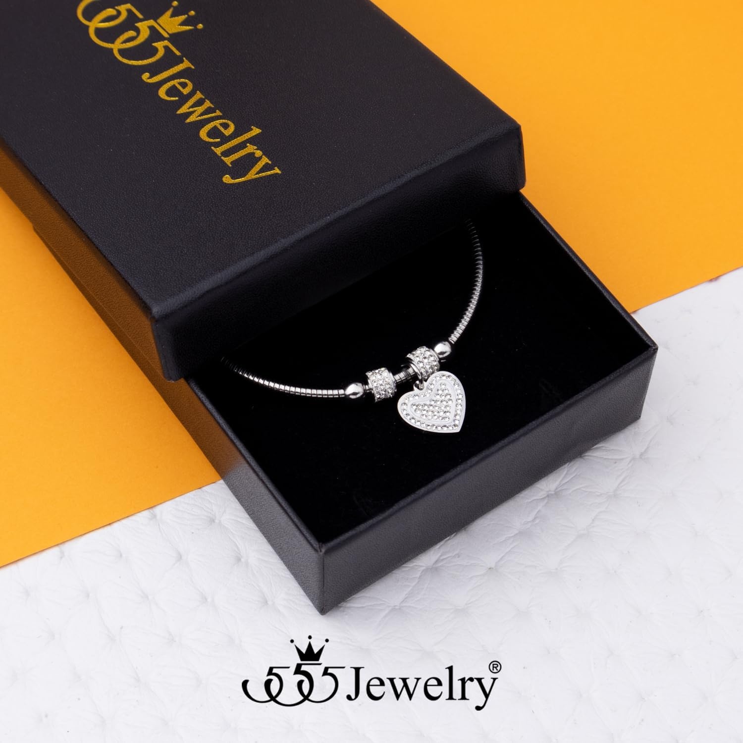 image:image555Jewelry Womens Sparkly Magnetic Clasp CZ Love Heart Charm Bangle BraceletSilver Style 3