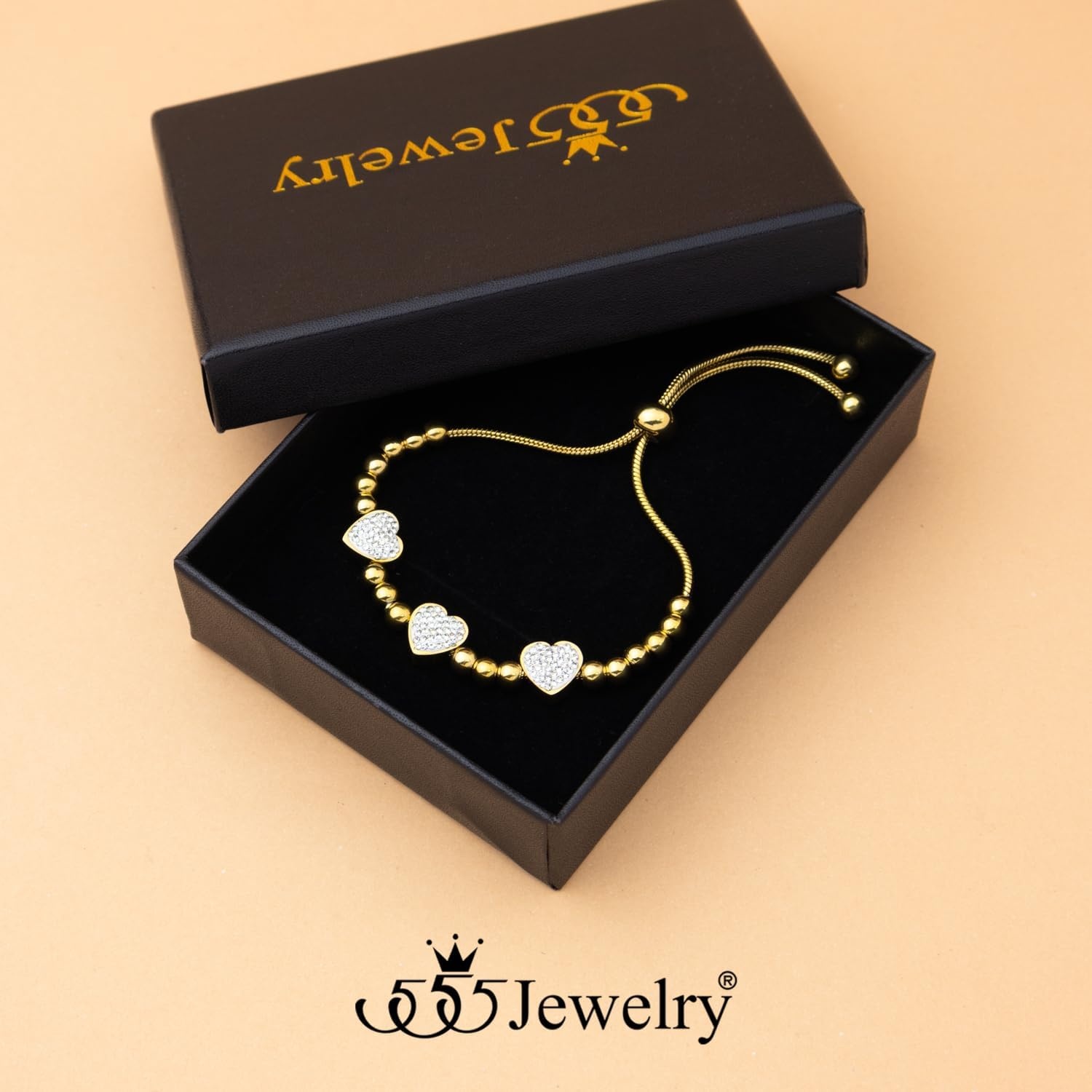 image:image555Jewelry Womens Stainless Steel Love Heart Charm Beaded Delicate Bracelet DanglingYellow Gold Style 2