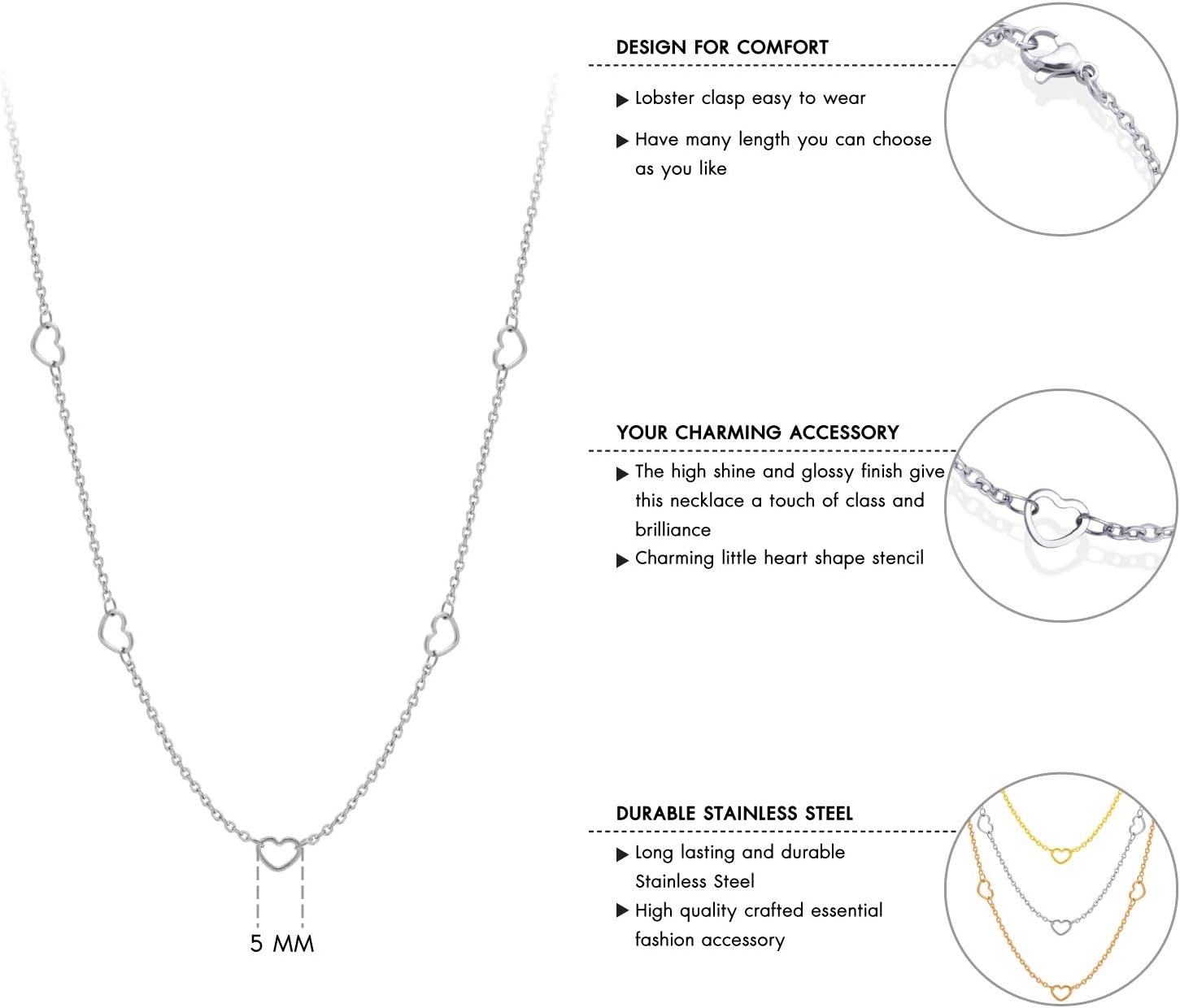 image:image555Jewelry Womens Stainless Steel Mini Multi Heart Love Dainty Chain NecklaceSilver