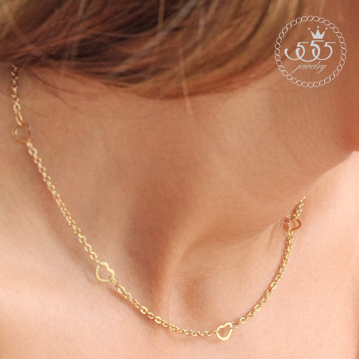 image:image555Jewelry Womens Stainless Steel Mini Multi Heart Love Dainty Chain NecklaceYellow Gold