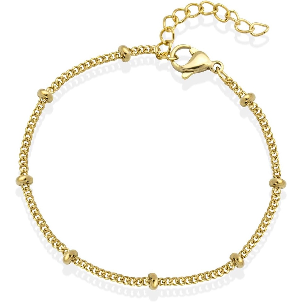 image:image555Jewelry 2mm Stainless Steel Adjustable Ball Bead Bracelet for Women 75 InchGold