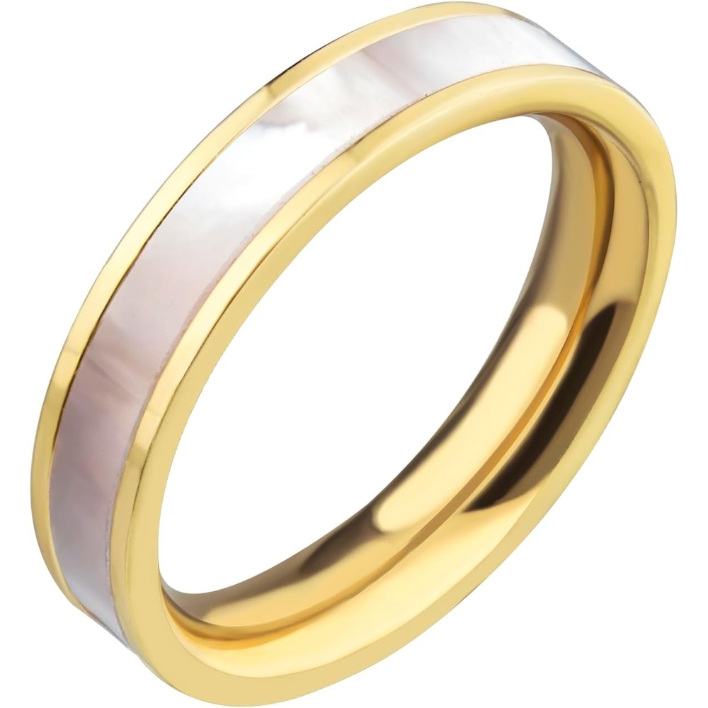 image:image555Jewelry 4mm Mother of Pearl Abalone Shell Inlay Band Ring for Women amp LadiesGold