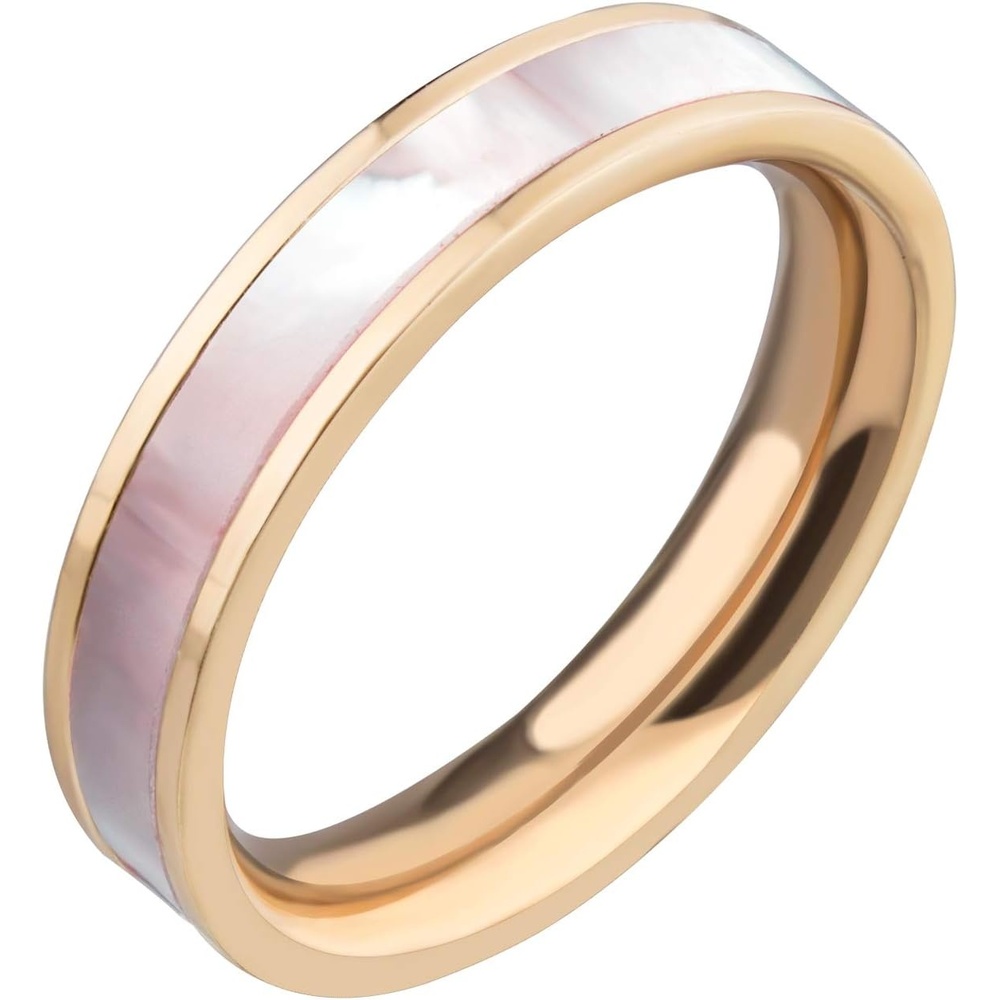image:image555Jewelry 4mm Mother of Pearl Abalone Shell Inlay Band Ring for Women amp LadiesRose Gold