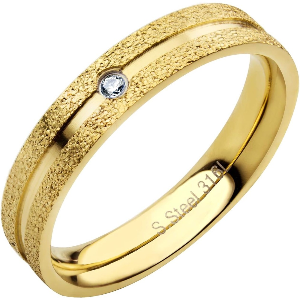 image:image555Jewelry 4mm Sandblast Stainless Steel CZ Wedding Band Ring for Women amp MenGold