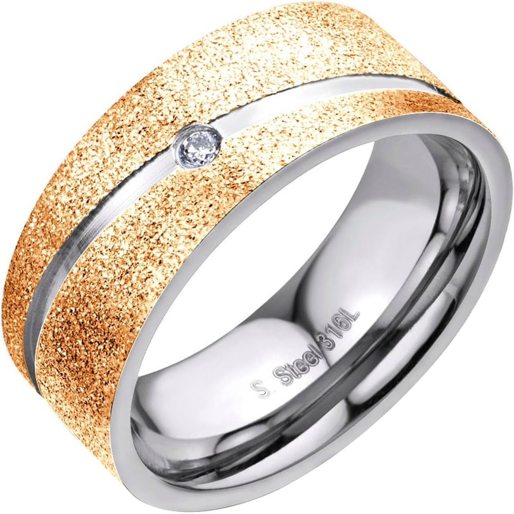 image:image555Jewelry 4mm Sandblast Stainless Steel CZ Wedding Band Ring for Women amp MenRose Gold Style 3