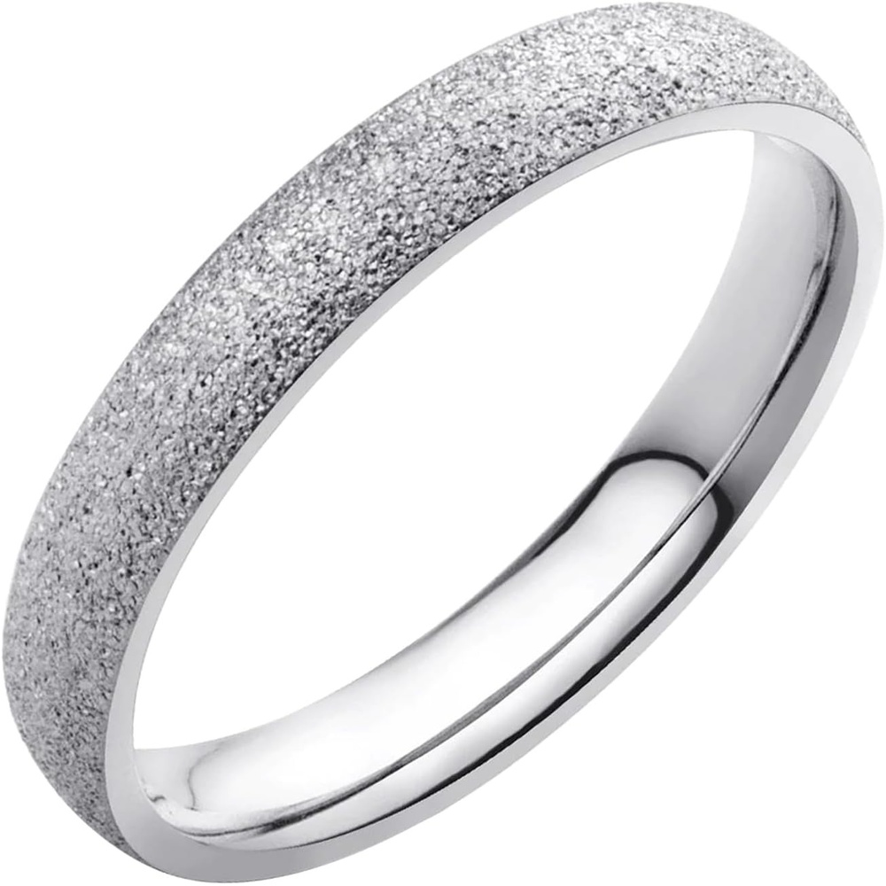 image:image555Jewelry 4mm Sandblast Stainless Steel CZ Wedding Band Ring for Women amp MenSilver Style 2