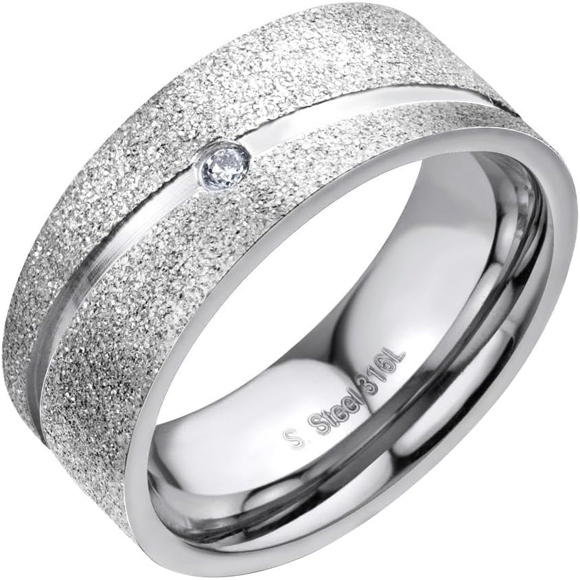 image:image555Jewelry 4mm Sandblast Stainless Steel CZ Wedding Band Ring for Women amp MenSilver Style 3