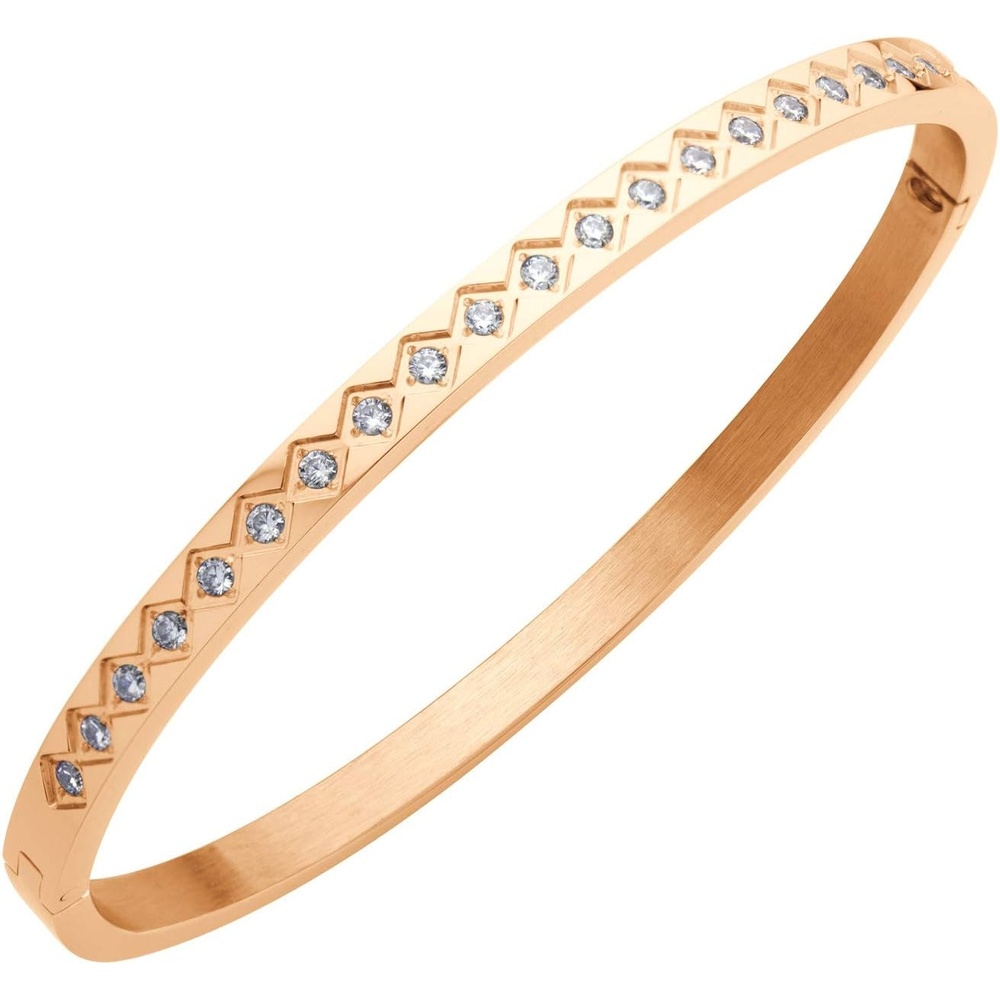 image:image555Jewelry 4mm Sparkly CZ Stainless Steel Hinged Bangle Bracelet for WomenRose Gold