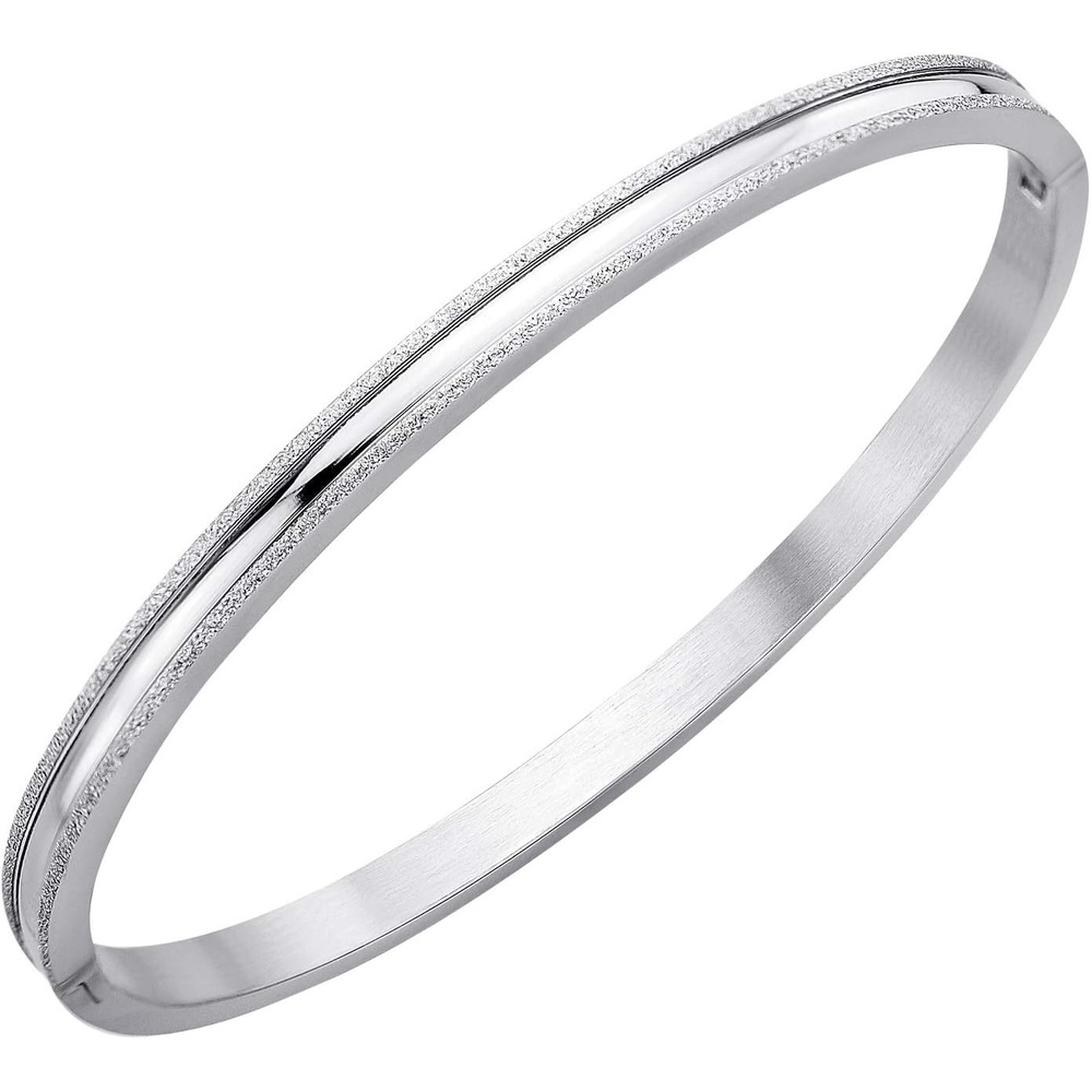 image:image555Jewelry 4mm Sparkly Stainless Steel Solid Hinged Bangle Bracelet for WomenSilver