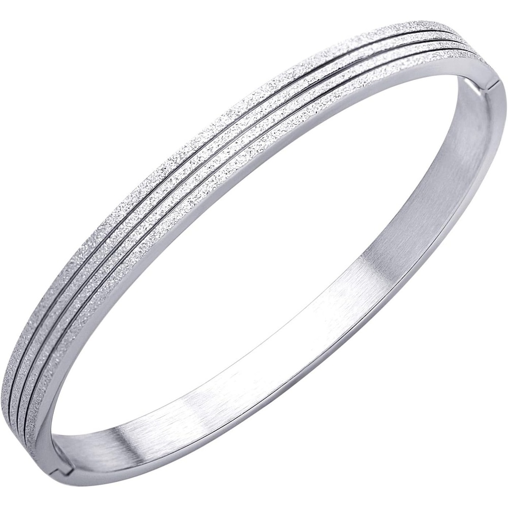 image:image555Jewelry 4mm Sparkly Stainless Steel Solid Hinged Bangle Bracelet for WomenSilver Style 2