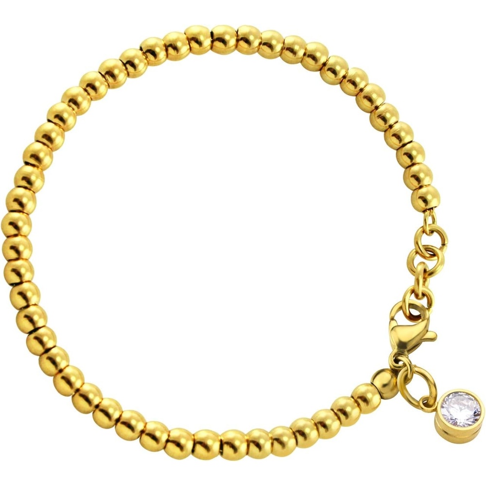 image:image555Jewelry 4mm Stainless Steel CZ Charm Ball Bead Bracelet for Women 7 InchGold