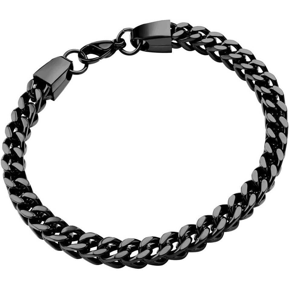 image:image555Jewelry 6mm Stainless Steel Square Franco Chain Bracelet for Men 65 to 9 InchBlack