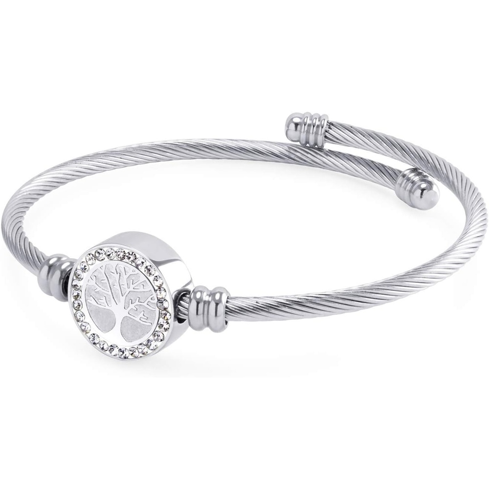 image:image555Jewelry Adjustable CZ Tree of Life Bracelet for Women Twisted Cable Wire Cuff BangleSilver