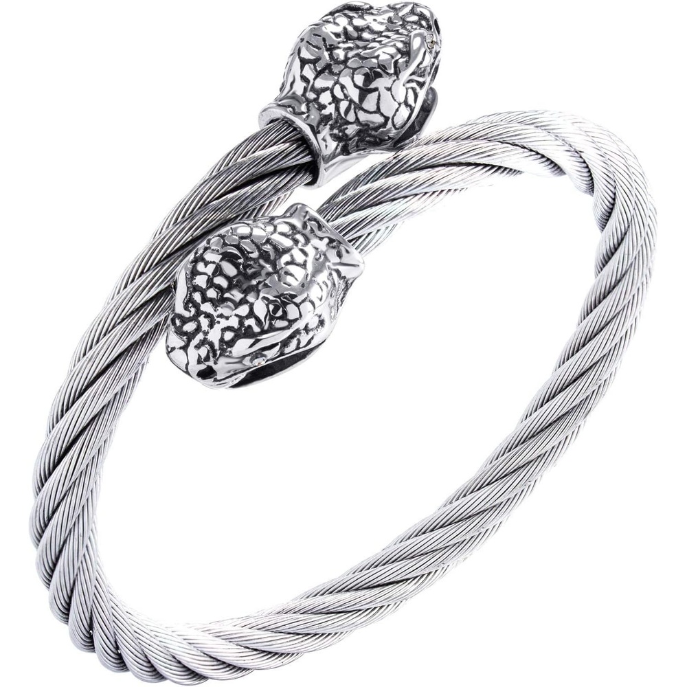 image:image555Jewelry Adjustable Snake Heads Twisted Cable Wire Bangle Cuff Bracelet for MenSilver