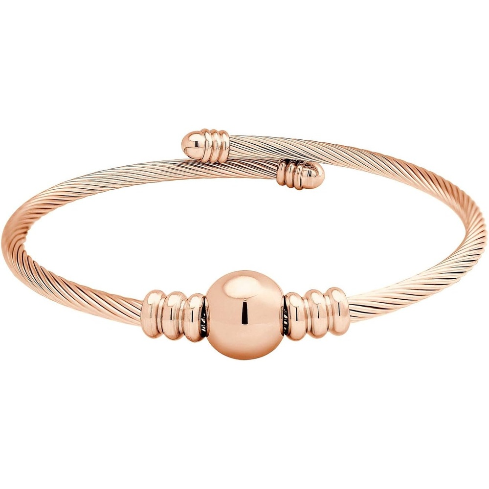 image:image555Jewelry Adjustable Stainless Steel Center Bead Twisted Cable Wire Bangle BraceletRose Gold