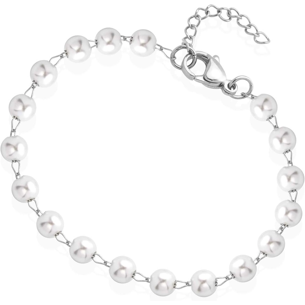 image:image555Jewelry Extendable Pearls Beaded Charm Bracelet for Women amp Ladies 75 InchSilver
