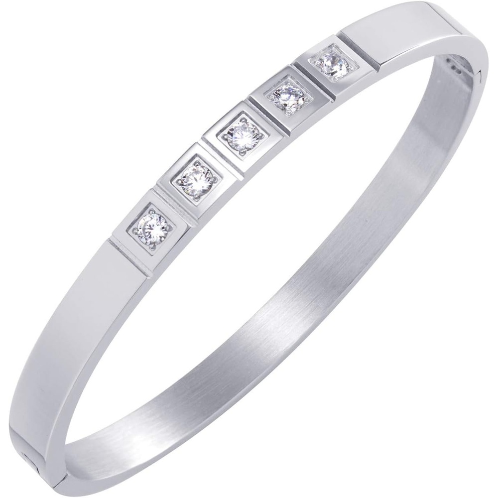 image:image555Jewelry Stainless Steel CZ Cuff Hinged Bangle Bracelet for Men amp WomenSilver