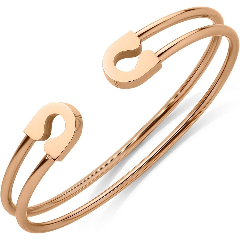 image:image555Jewelry Stainless Steel Dual Wire Open Cuff Bangle Bracelet for Women amp LadiesRose Gold