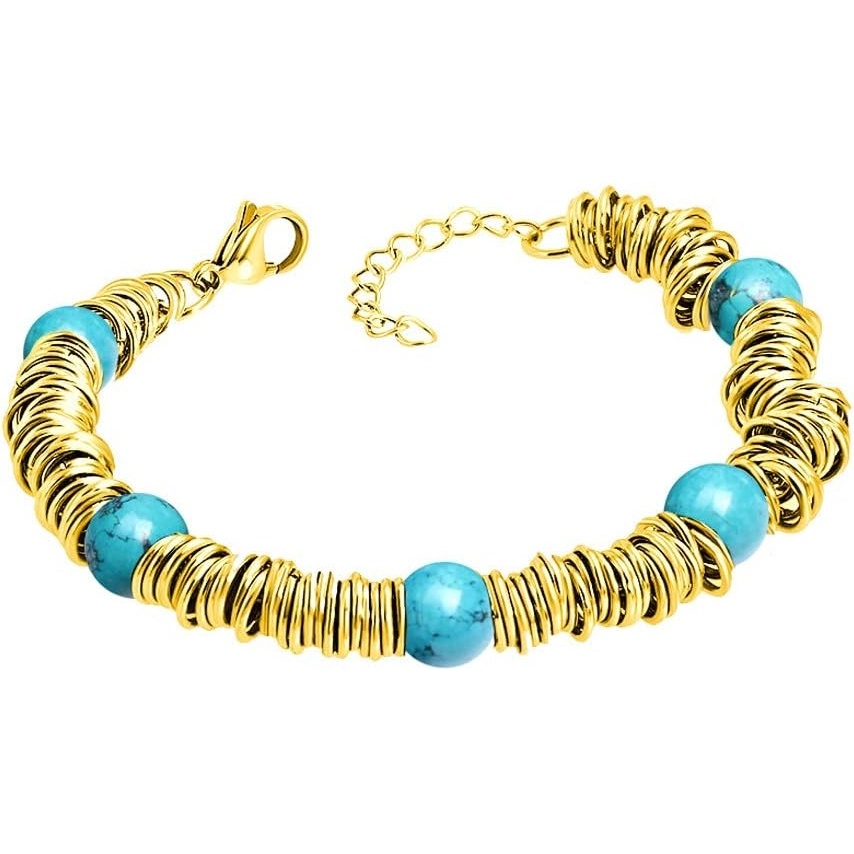 image:image555Jewelry Stainless Steel Extendable Charm Discs amp Beads Bracelet for WomenGold Turquoise