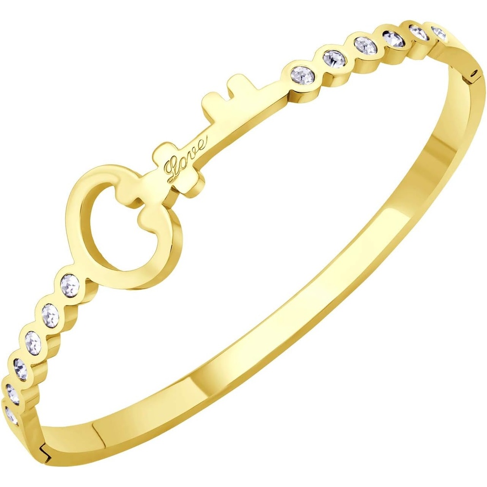 image:image555Jewelry Stainless Steel Hinge Lock CZ amp Vintage Key Cuff Bangle Bracelet for WomenGold