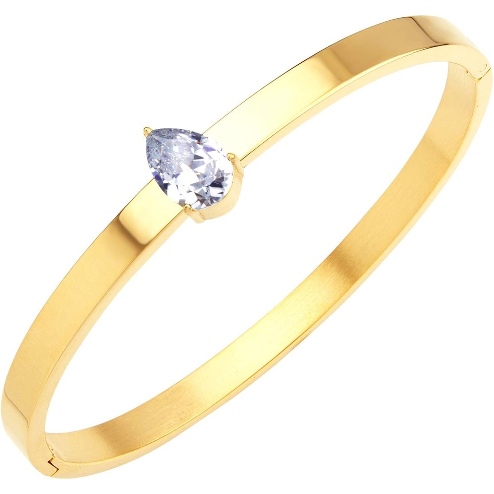 image:image555Jewelry Stainless Steel Hinge Lock Heart Shape CZ Cuff Bangle Bracelet for WomenGold Teardrop CZ