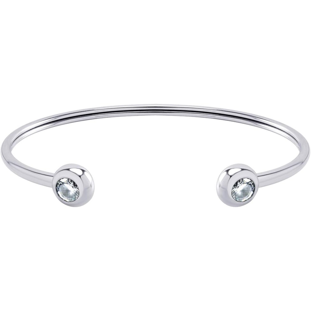 image:image555Jewelry Stainless Steel Open Cuff Bangle CZ Bead Bracelet for Women amp LadiesSilver