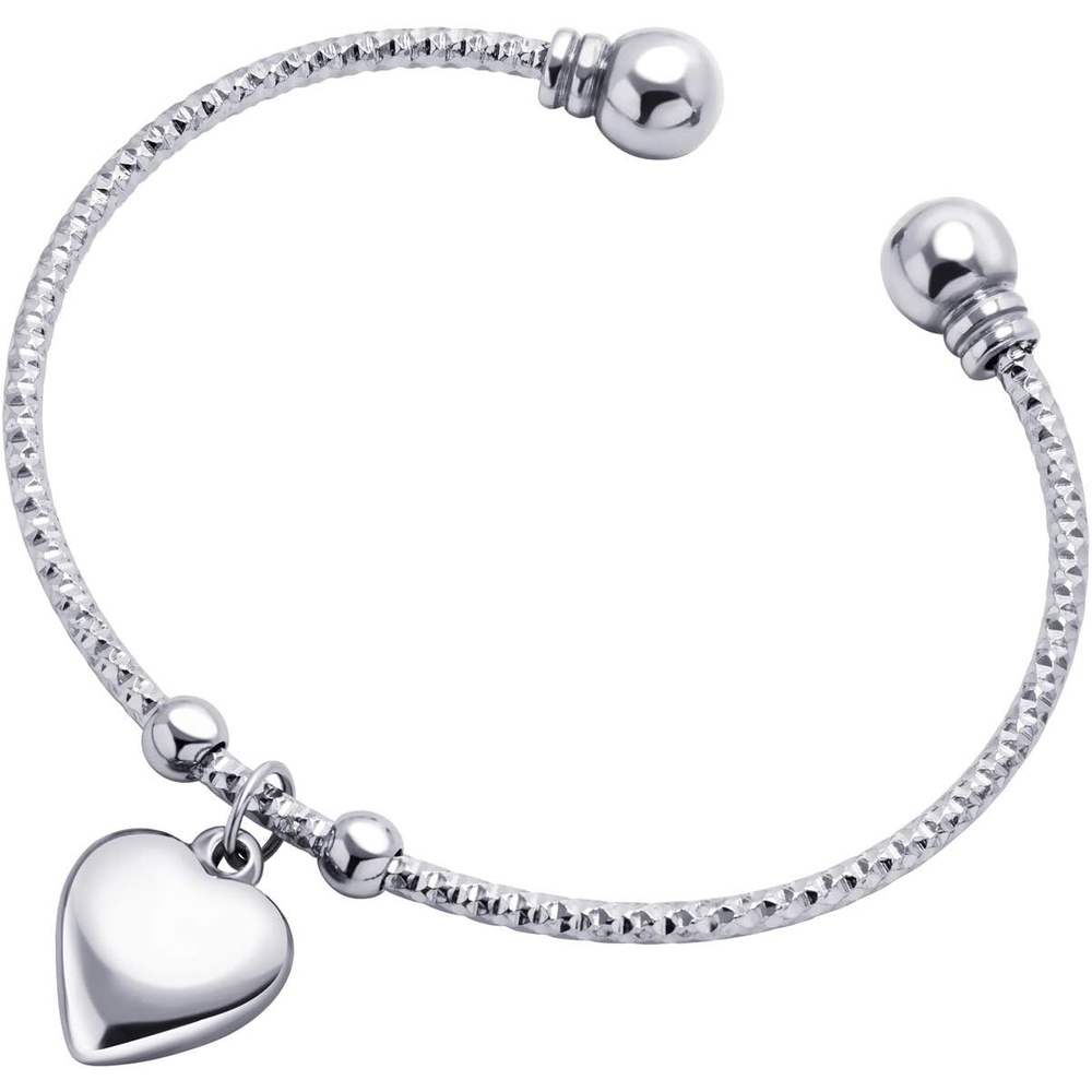 image:image555Jewelry Stainless Steel Open Cuff Bangle Heart Charm Bracelet for Women amp LadiesSilver