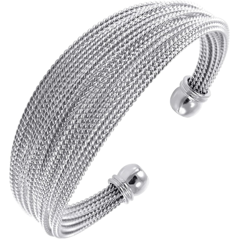 image:image555Jewelry Stainless Steel Open Cuff Twisted Wire Bangle Bracelet for Women amp LadiesSilver