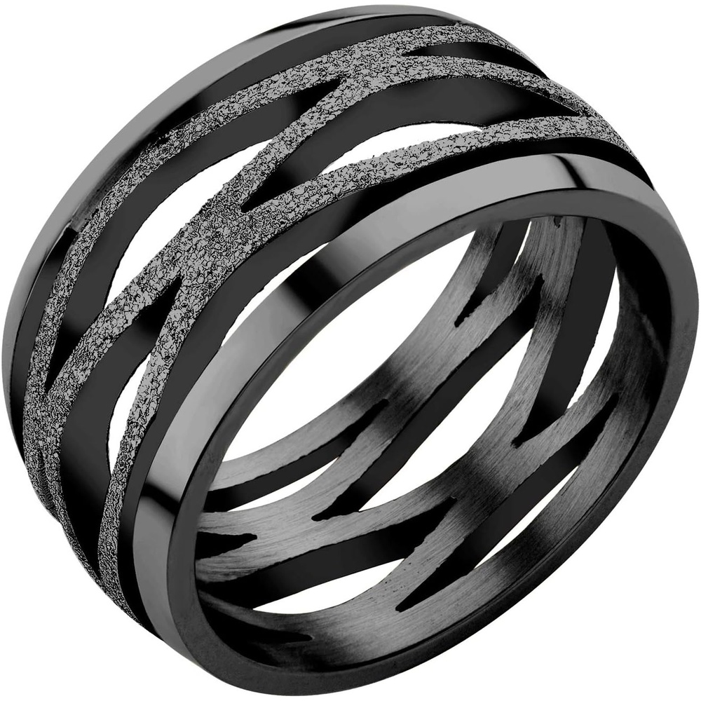 image:image555Jewelry Stainless Steel Sparkly Patterned Ring for Women Glittering Sandblast Texture Female RingBlack