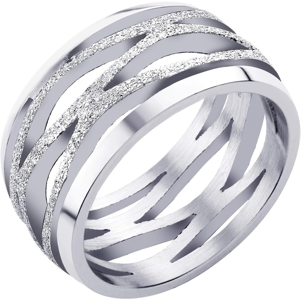 image:image555Jewelry Stainless Steel Sparkly Patterned Ring for Women Glittering Sandblast Texture Female RingSilver