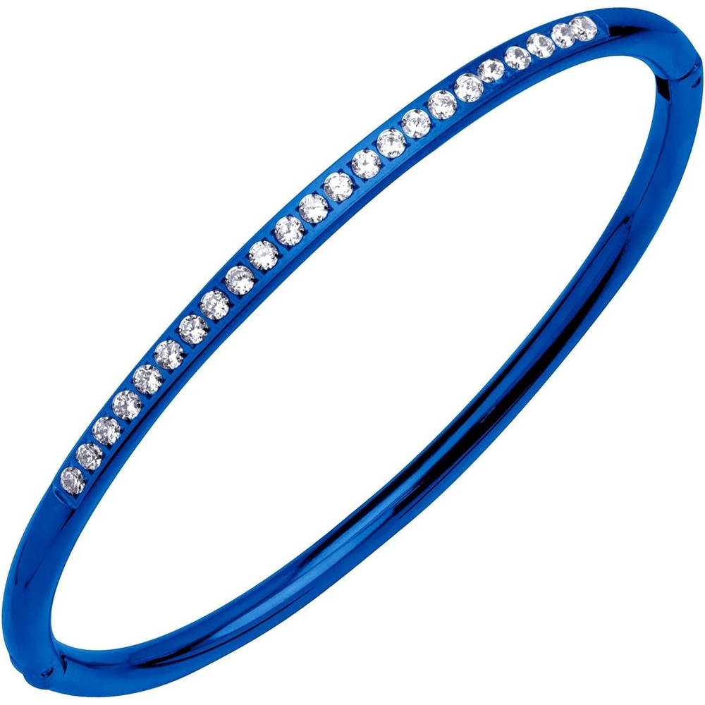 image:image555Jewelry Stainless Steel amp CZ Hinged Oval Cuff Bangle Bracelet for WomenBlue