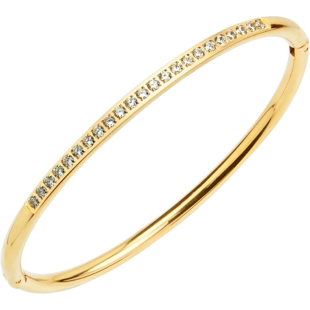 image:image555Jewelry Stainless Steel amp CZ Hinged Oval Cuff Bangle Bracelet for WomenGold