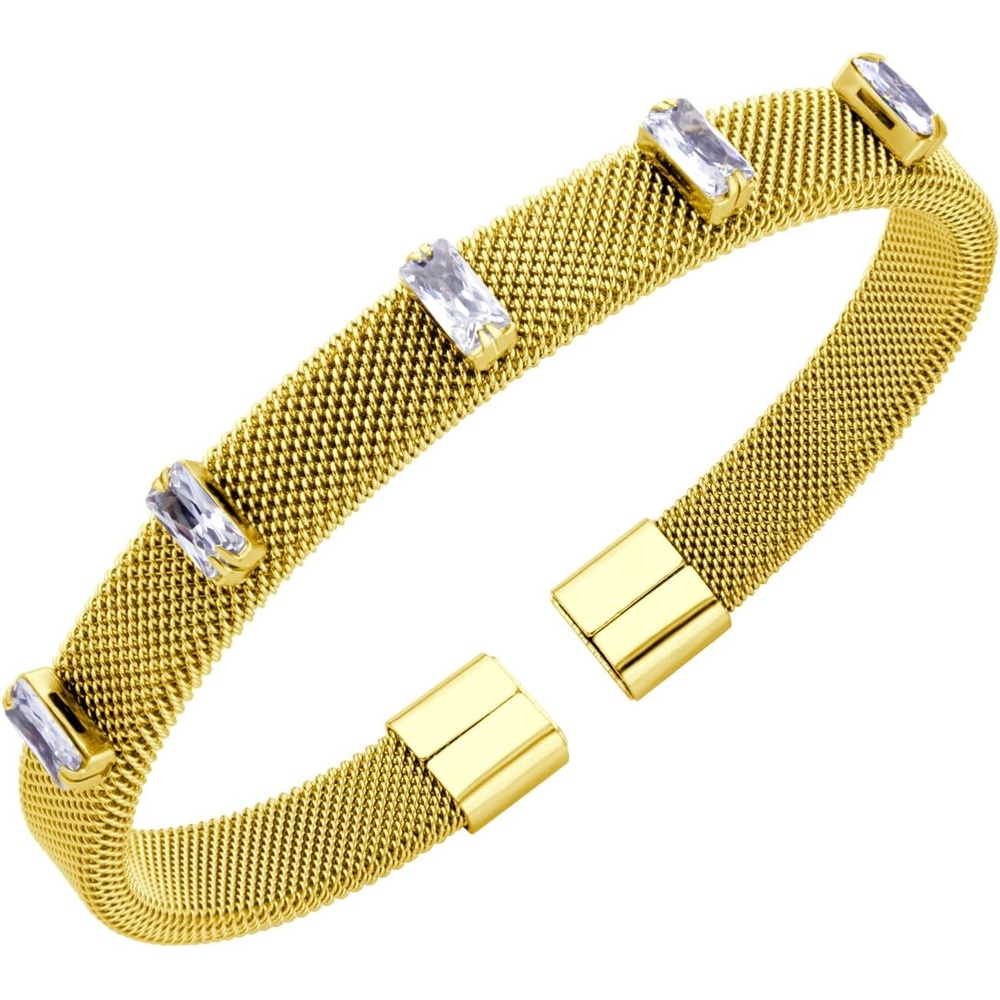image:image555Jewelry Unisex Stainless Steel Mesh Open Cuff Bangle Bracelet for Men amp WomenGoldCZ