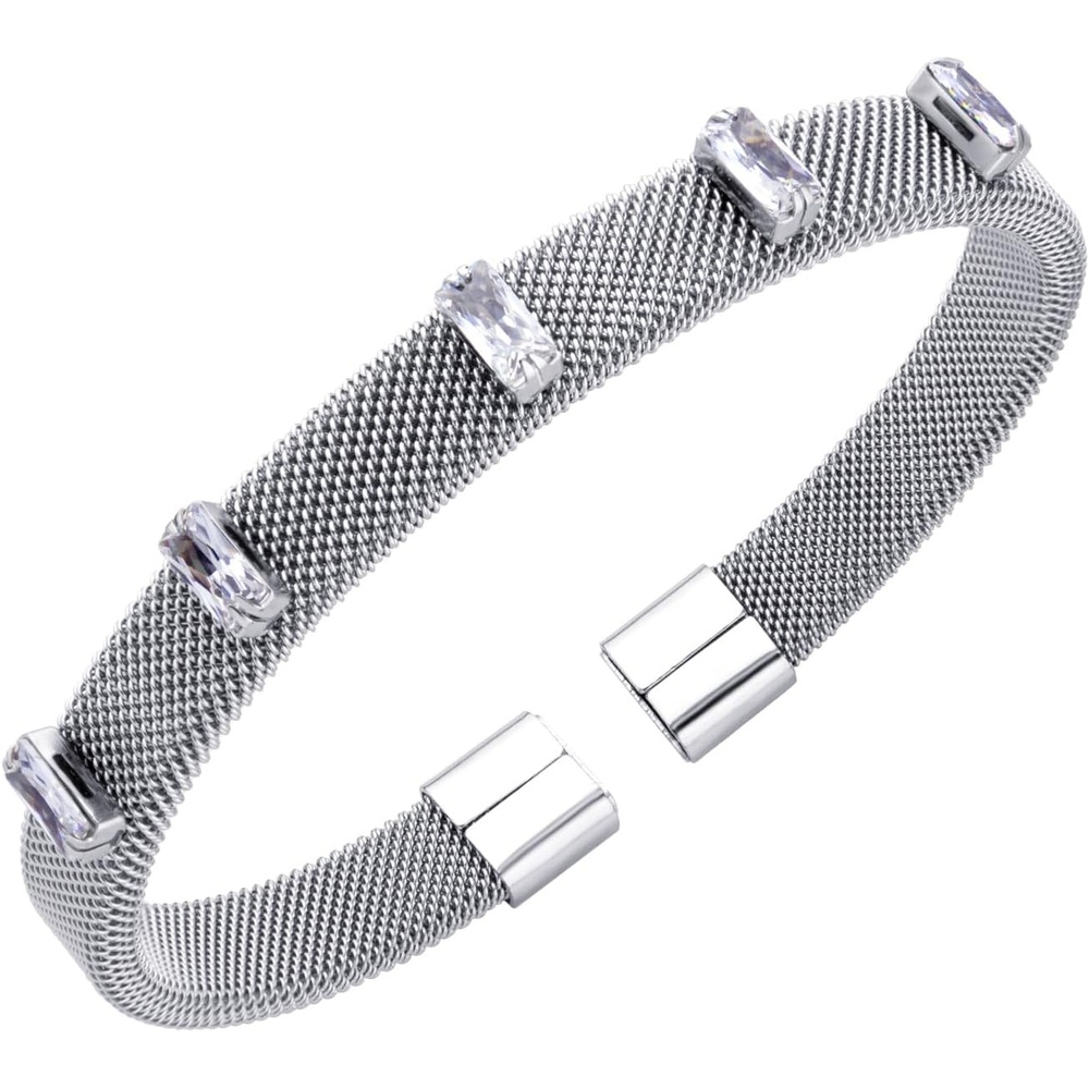 image:image555Jewelry Unisex Stainless Steel Mesh Open Cuff Bangle Bracelet for Men amp WomenSilverCZ