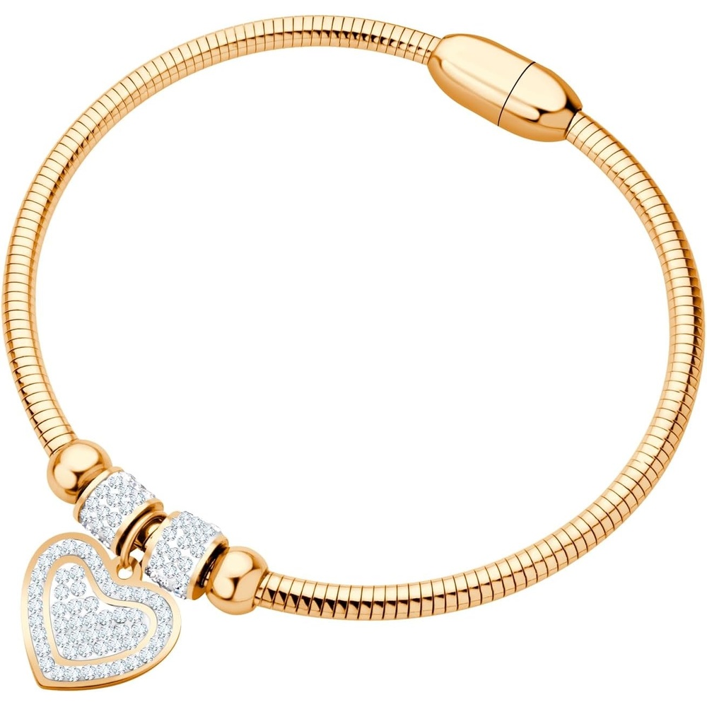 image:image555Jewelry Womens Sparkly Magnetic Clasp CZ Love Heart Charm Bangle BraceletRose Gold Style 3